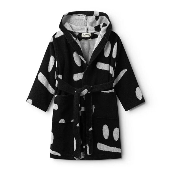 Nununu Smirks Terrycloth Robe in Black - Picture 1 of 6